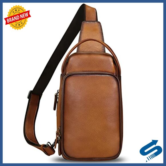 Genuine Leather Sling Backpack Crossbody Daypack Anti-Theft Purse